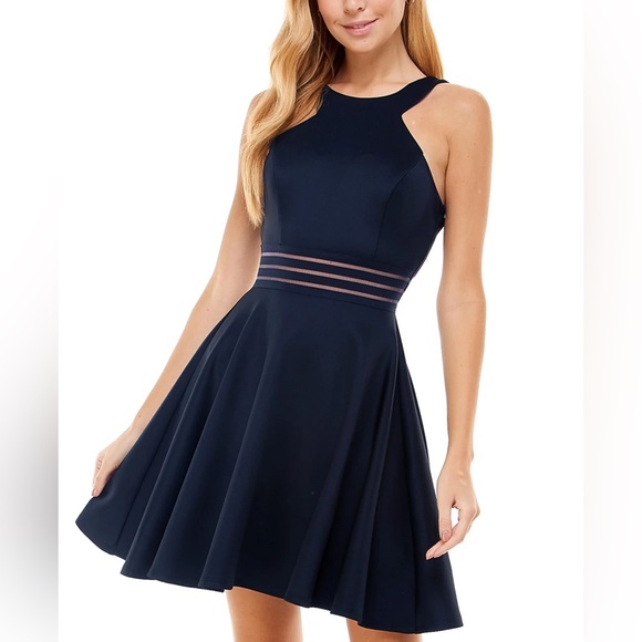 City Studio Dresses & Skirts - City Studio Navy Fit-and-Flare Mini Dress with Striped Waist Size 3